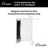 Champion Sports 12-PLY BADMINTON NET, 1.5" HEADBAND