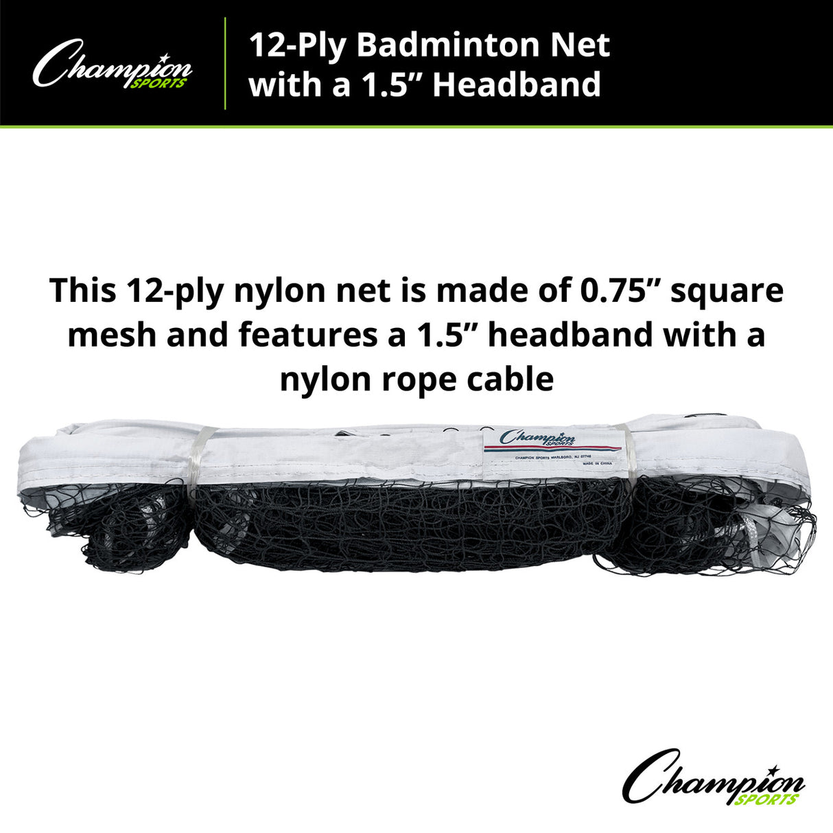 Champion Sports 12-PLY BADMINTON NET, 1.5" HEADBAND