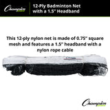 Champion Sports 12-PLY BADMINTON NET, 1.5" HEADBAND