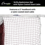 Champion Sports 18-PLY BADMINTON NET, NYLON COATED STEEL CABLE