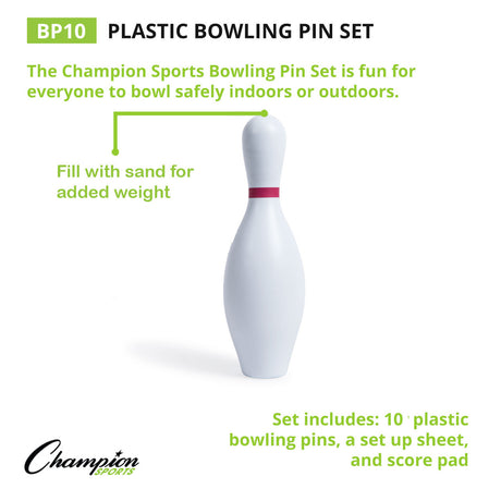 Champion Sports BP10 Plastic Bowling Pin Set