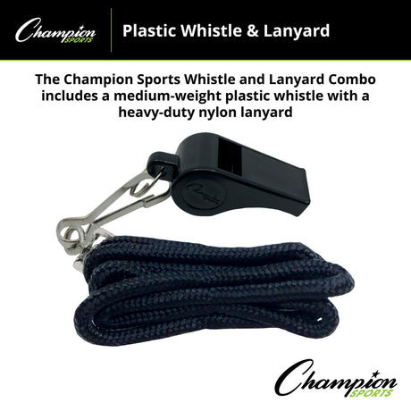 Champion Sports BP601 Plastic Whistle and Lanyard