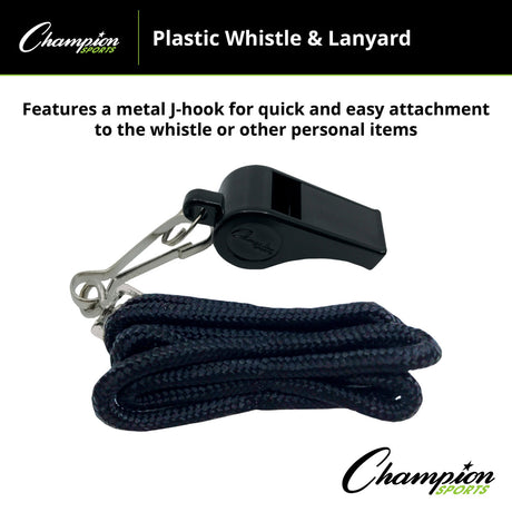 Champion Sports BP601 Plastic Whistle and Lanyard