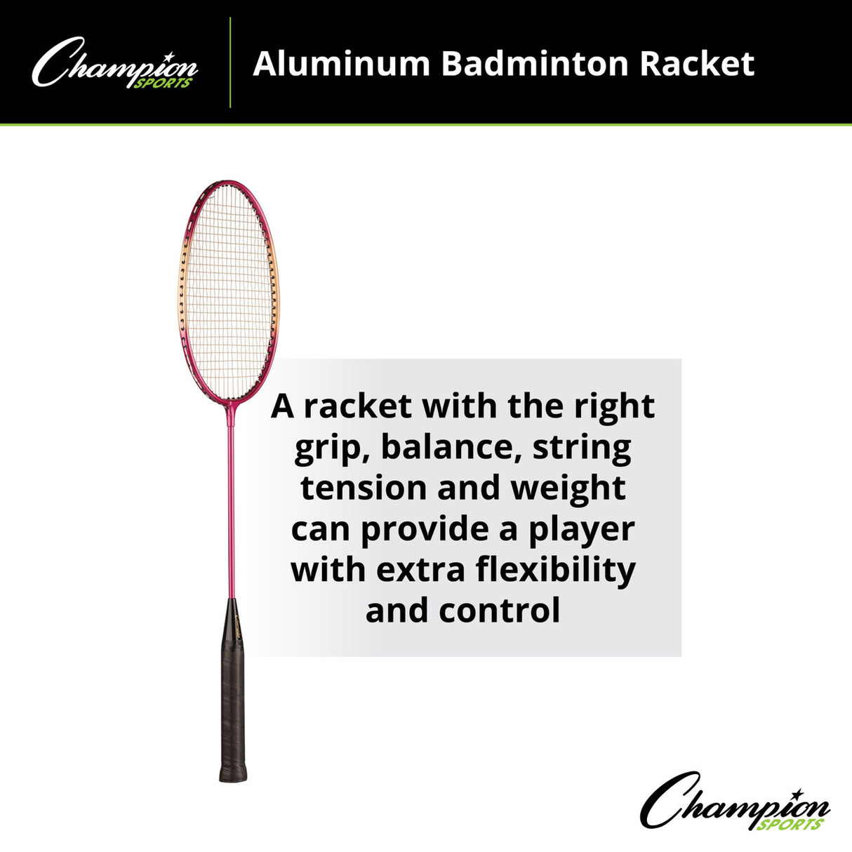 Champion Sports ALUMINUM BADMINTON RACKET WITH BRAIDED NYLON STRINGS