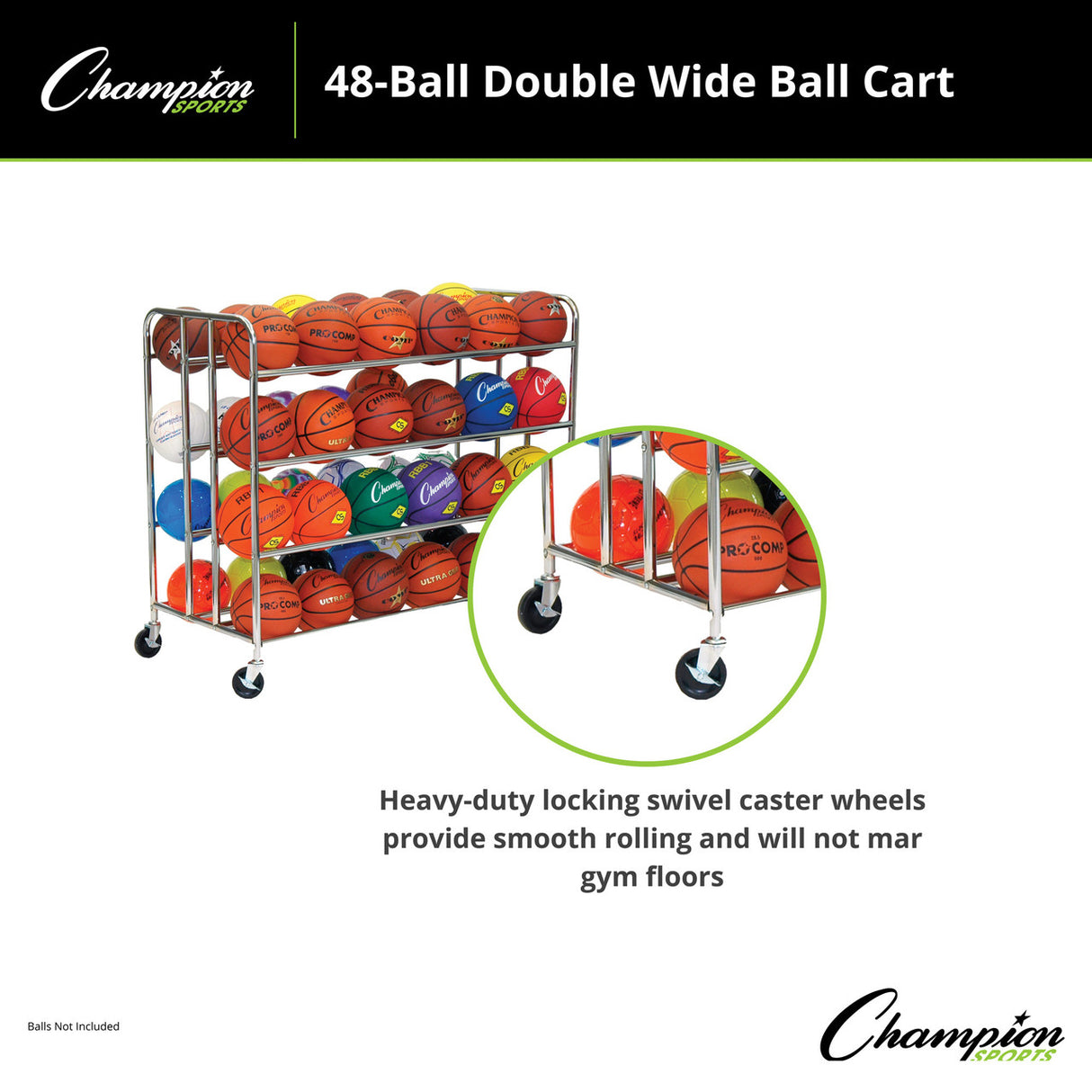Champion Sports 48-BALL DOUBLE WIDE BALL CART