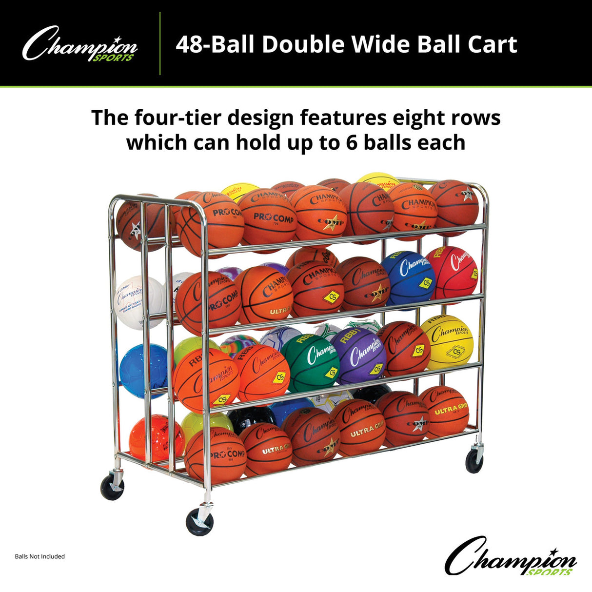 Champion Sports 48-BALL DOUBLE WIDE BALL CART