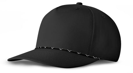 J7256 Clubhouse Performance Rope Cap - Black with Black/White Rope (Front)