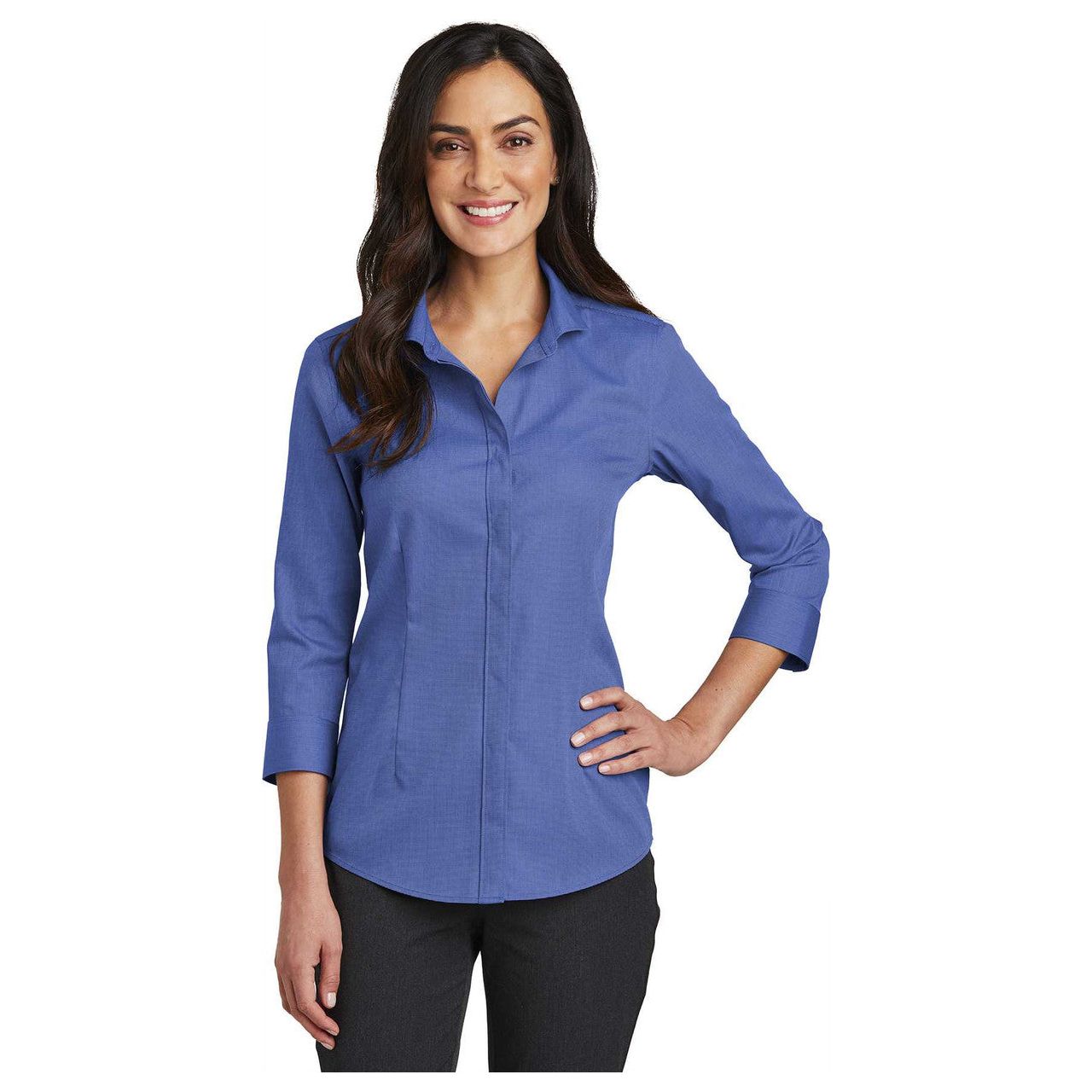 Ladies 3/4-Sleeve Nailhead Non-Iron Button-Down Shirt Joe's USA Womens Apparel