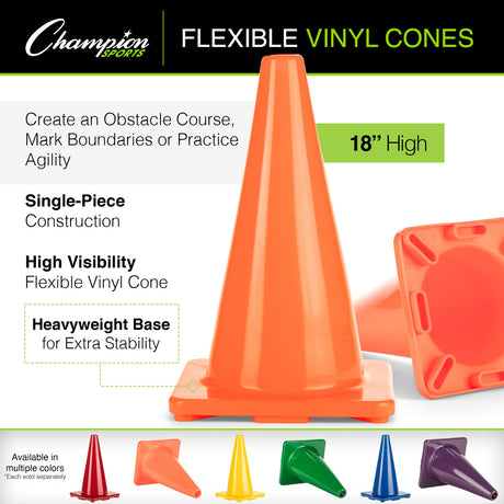 18"H HIGH-VISIBILITY FLEXIBLE VINYL CONE BLUE