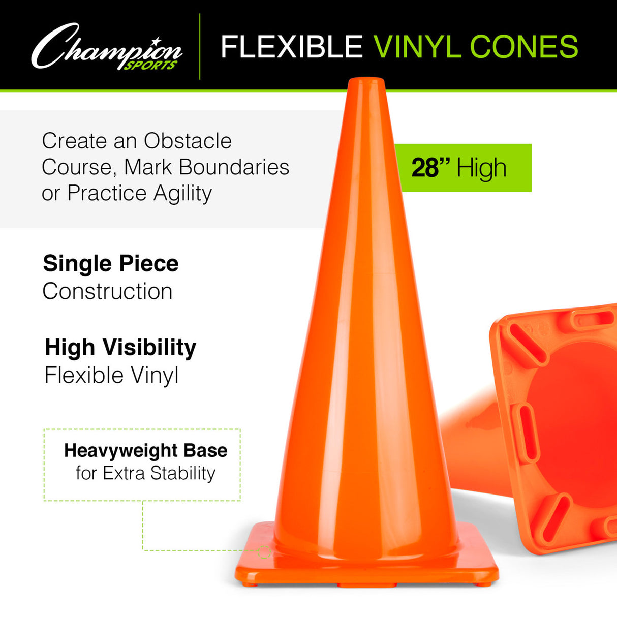 Champion Sports 28"H HIGH-VISIBILITY FLEXIBLE VINYL CONE