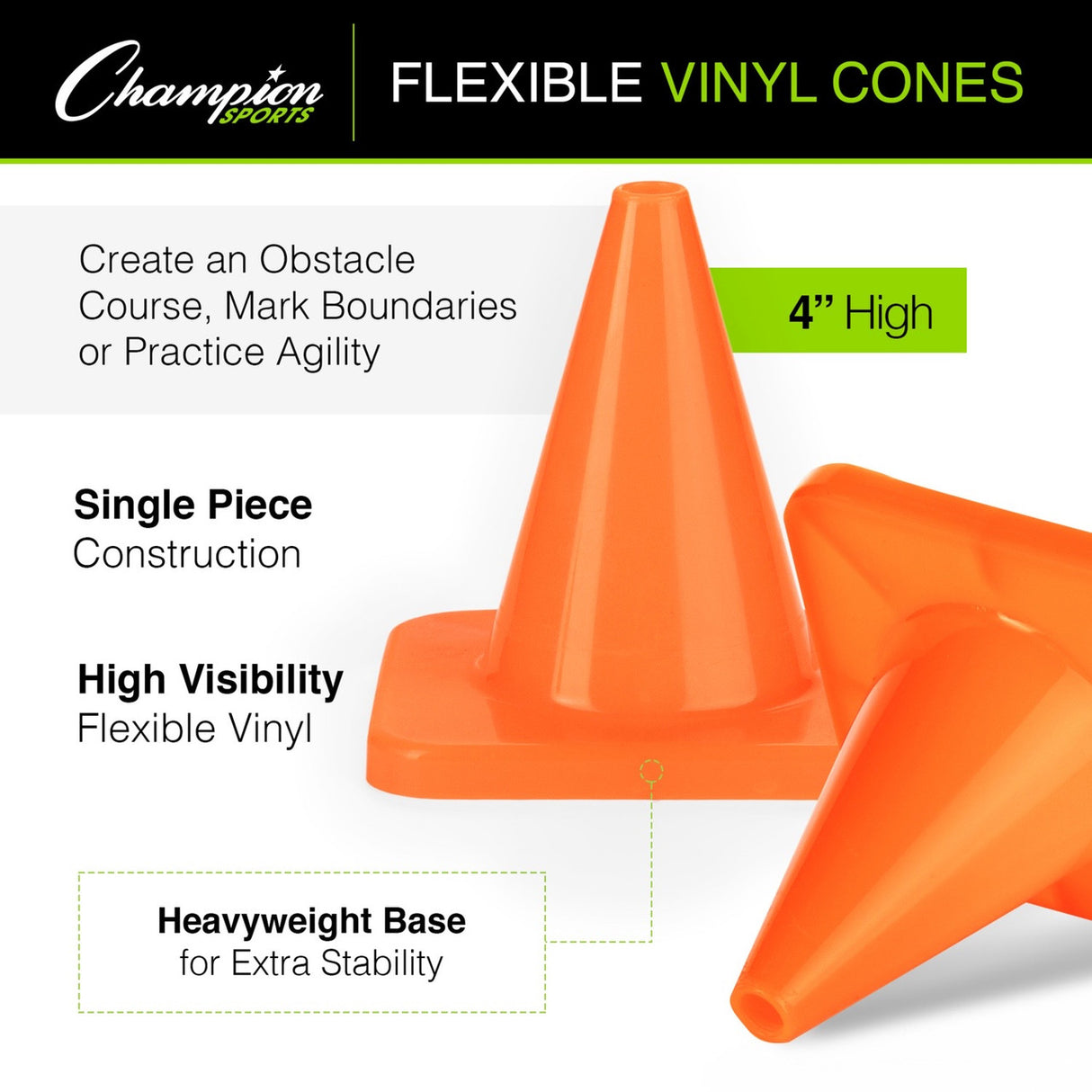 4"H HIGH-VISIBILITY FLEXIBLE VINYL CONE ORANGE