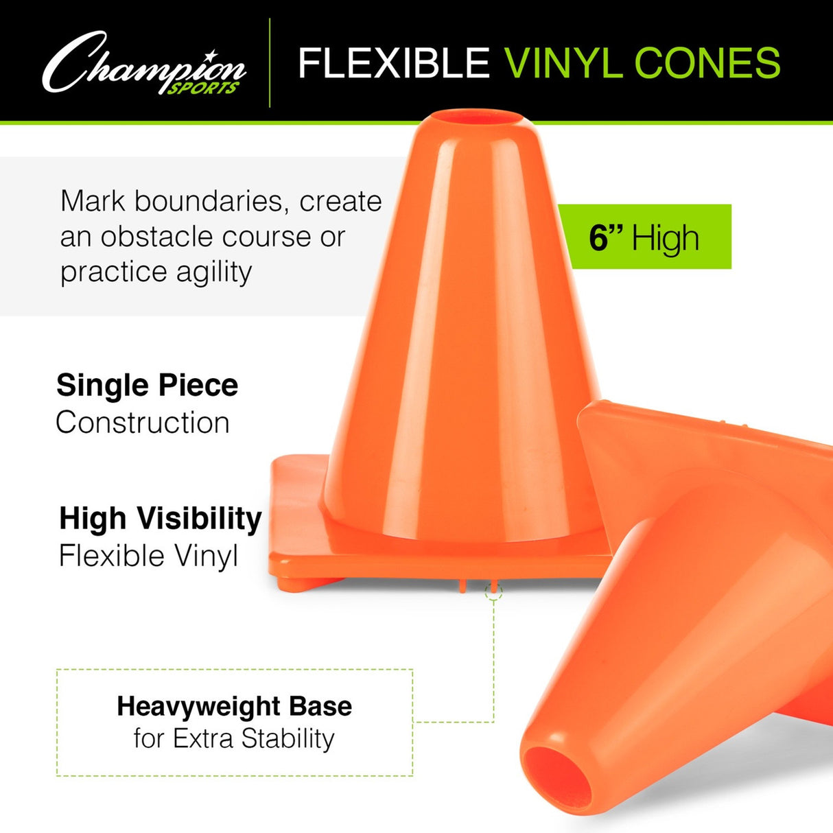 6"H HIGH-VISIBILITY FLEXIBLE VINYL CONE ORANGE
