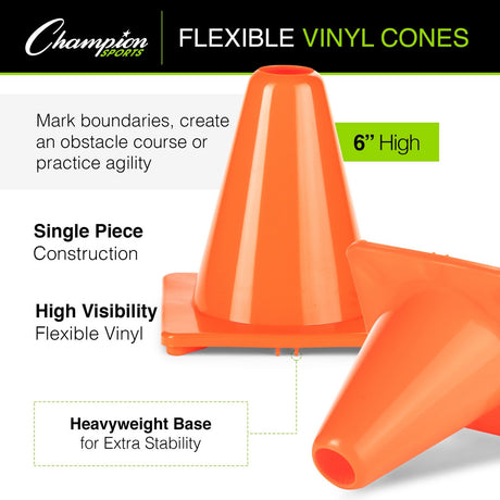 6"H HIGH-VISIBILITY FLEXIBLE VINYL CONE ORANGE