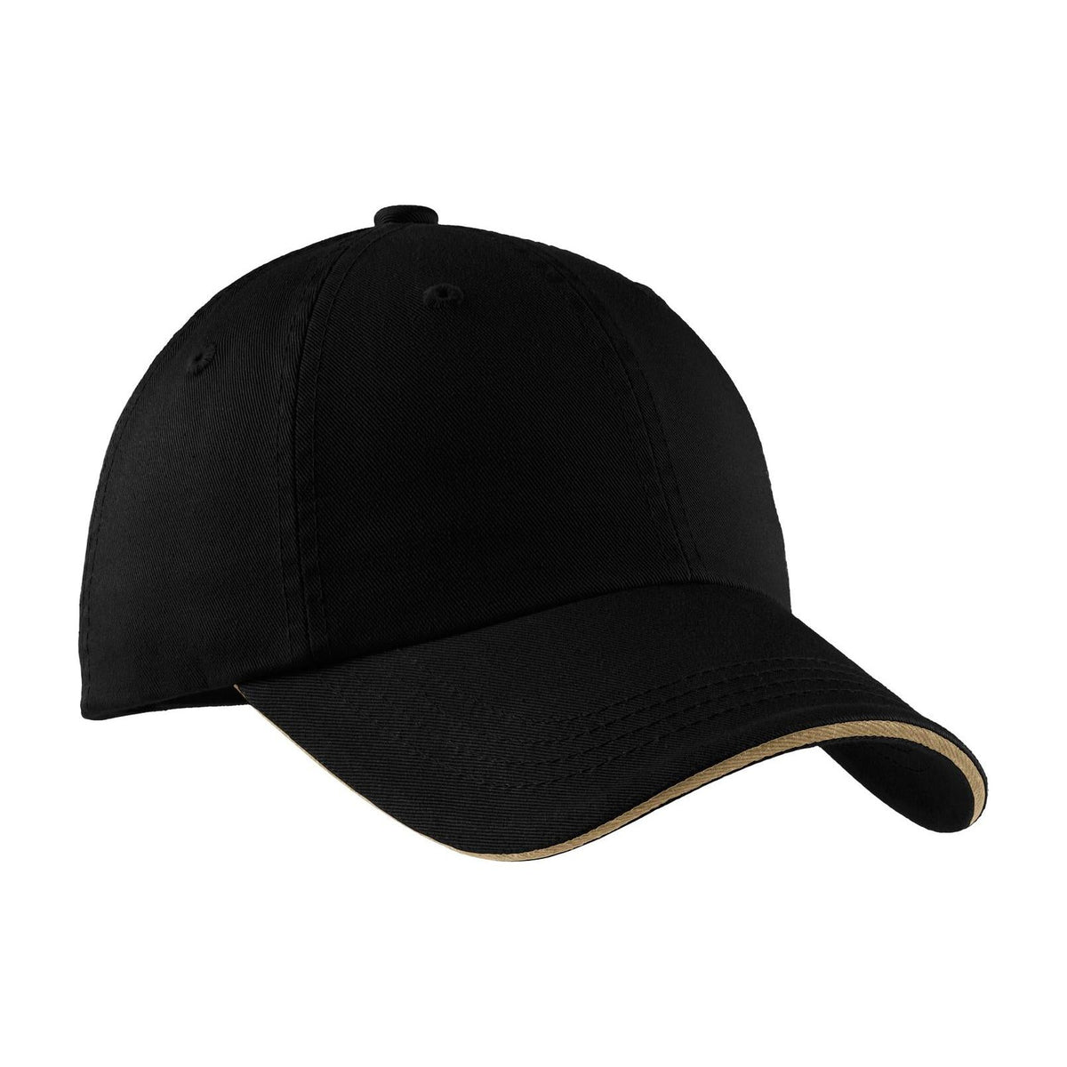 Port Authority ® Sandwich Bill Cap with Striped Closure. C830 - Port Authority C830 Caps Port Authority Black/ Khaki OSFA