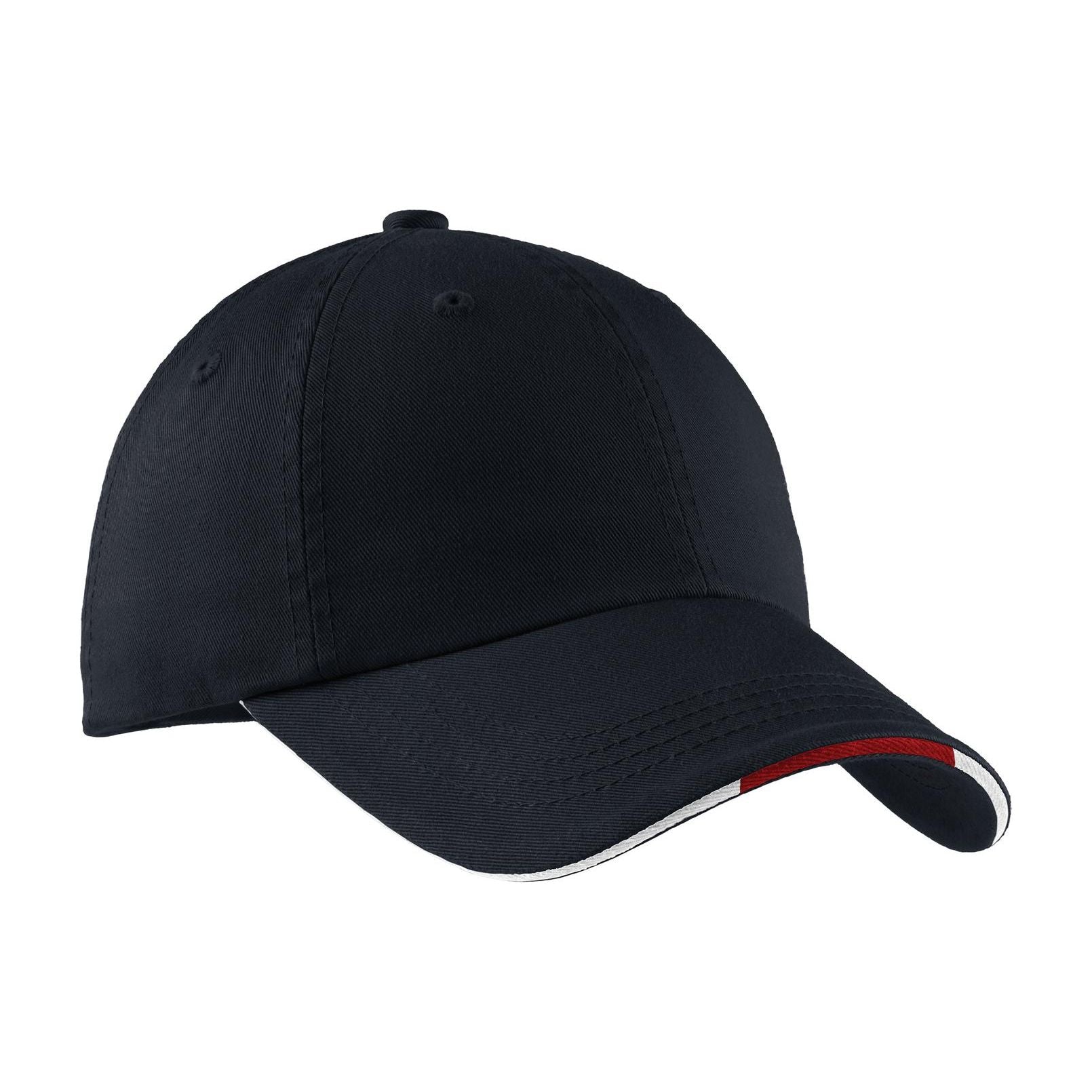 Port Authority ® Sandwich Bill Cap with Striped Closure. C830 - Port Authority C830 Caps Port Authority Classic Navy/ Red/ White OSFA