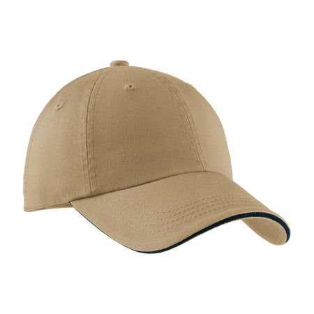 Port Authority ® Sandwich Bill Cap with Striped Closure. C830 - Port Authority C830 Caps Port Authority Khaki/ Charcoal Blue OSFA