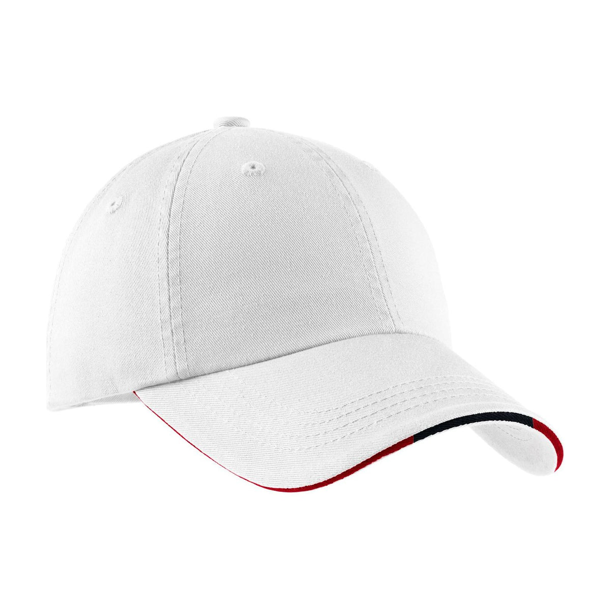 Port Authority ® Sandwich Bill Cap with Striped Closure. C830 - Port Authority C830 Caps Port Authority White/ Classic Navy/ Red OSFA