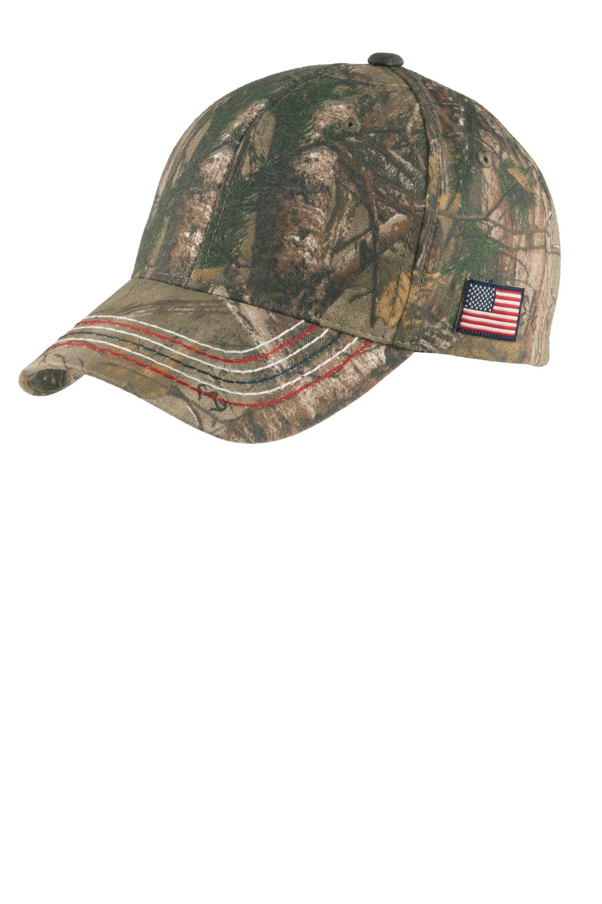 Port & Company C909 Americana Contrast Stitch Camouflage Cap | Port & Co C909