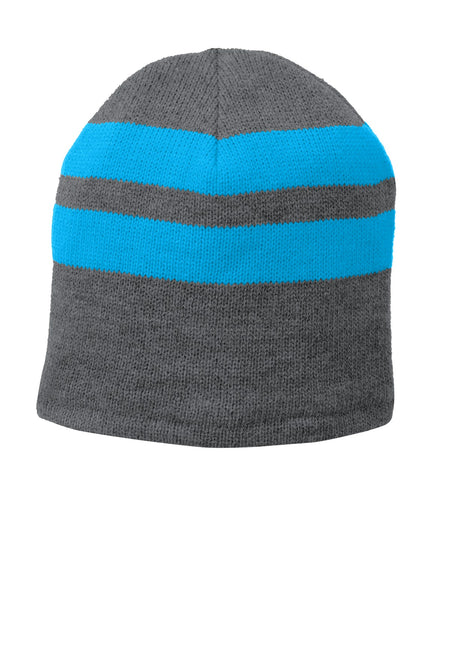 Port & Company ® Fleece-Lined Striped Beanie Cap. C922 - Port & Company C922 Caps Port & Company Athletic Oxford/ Neon Blue OSFA