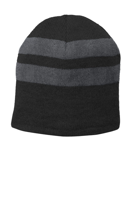 Port & Company ® Fleece-Lined Striped Beanie Cap. C922 - Port & Company C922 Caps Port & Company Black/ Athletic Oxford OSFA