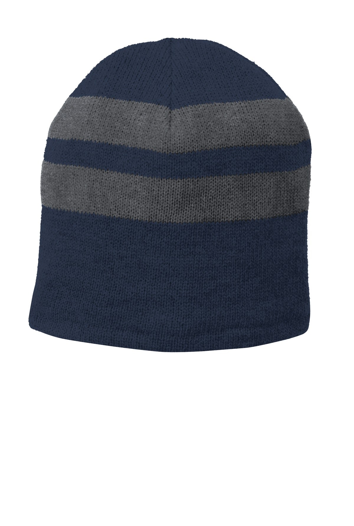 Port & Company ® Fleece-Lined Striped Beanie Cap. C922 - Port & Company C922 Caps Port & Company Navy/ Athletic Oxford OSFA