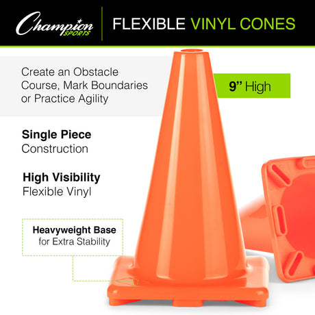 9"H HIGH-VISIBILITY FLEXIBLE VINYL CONE ORANGE