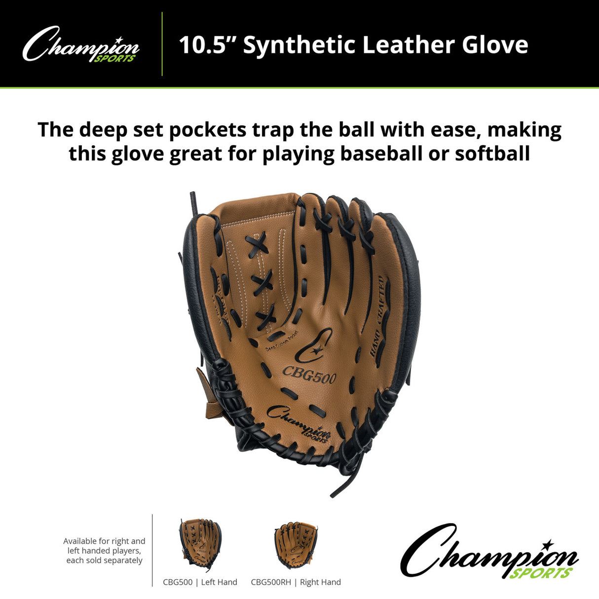 Champion Sports CBG500 10.5" SYNTHETIC LEATHER FIELDER'S GLOVE LEFT