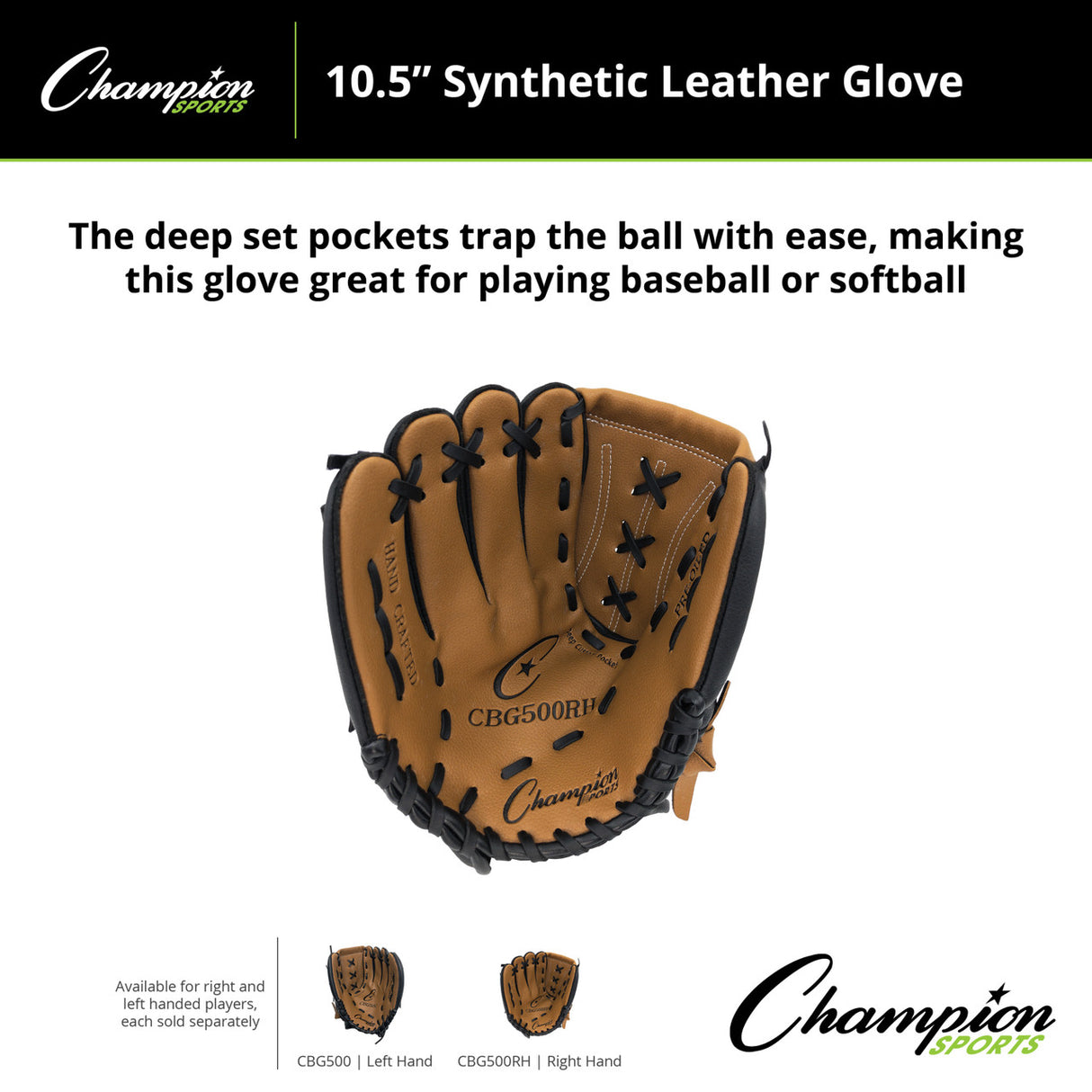 Champion Sports CBG500 10.5" SYNTHETIC LEATHER FIELDER'S GLOVE LEFT