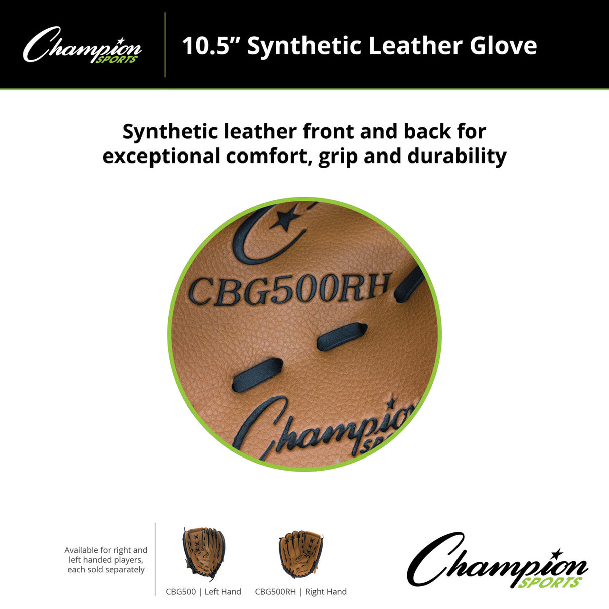 Champion Sports CBG500 10.5" SYNTHETIC LEATHER FIELDER'S GLOVE LEFT
