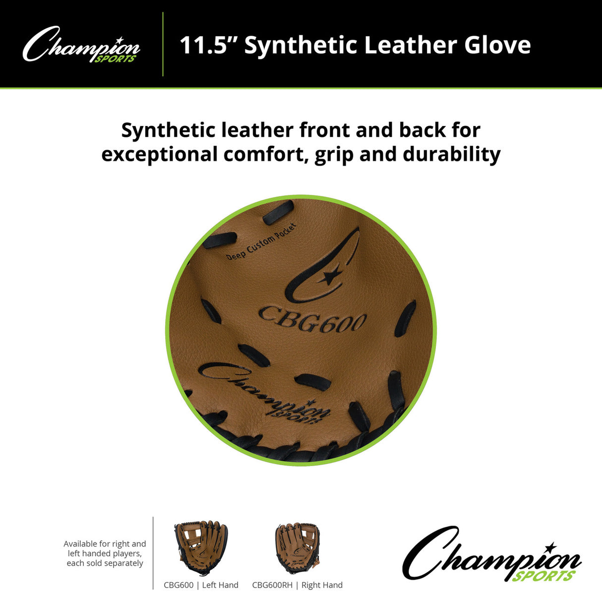 Champion Sports CBG600 11.5" SYNTHETIC LEATHER FIELDER'S GLOVE RIGHT