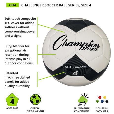 Champion Sports CH4RD Challenger Soccer Ball, Size 4 Red