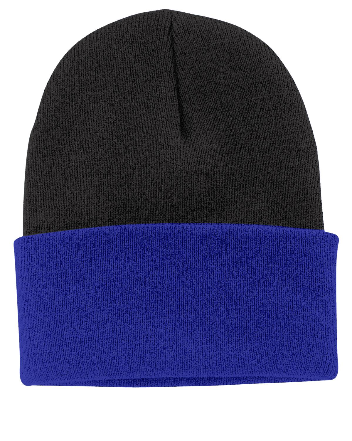 Joe's USA Knit Beanie Caps in 26 Colors Caps Joe's USA Black/ Athletic Royal OSFA