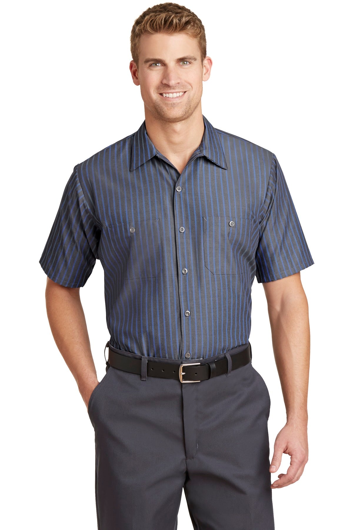Red Kap ®  Short Sleeve Striped Industrial Work Shirt.  CS20 - Red Kap CS20