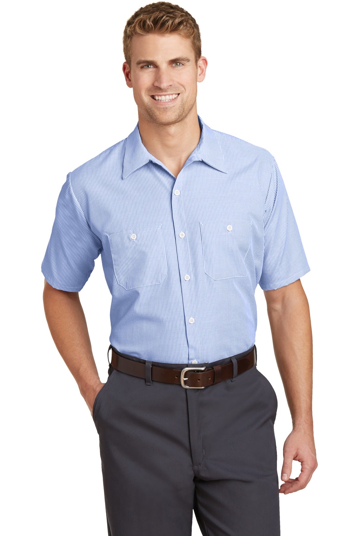 Red Kap ®  Short Sleeve Striped Industrial Work Shirt.  CS20 - Red Kap CS20