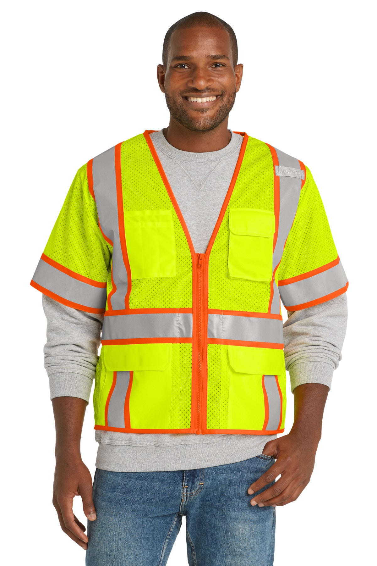 CornerStone 107 CSV106 ANSI Class 3 Surveyor Mesh Zippered Two-Tone Short Sleeve Vest