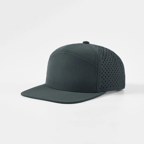 Joe's USA Hat Flat Bill 7 Panel Perforated Snapback Golf Hat - Charcoal