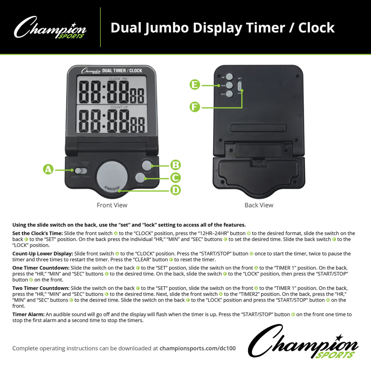 Champion Sports DUAL JUMBO DISPLAY TIMER