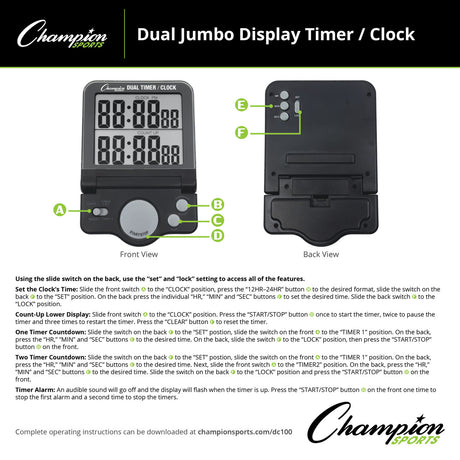 Champion Sports DUAL JUMBO DISPLAY TIMER