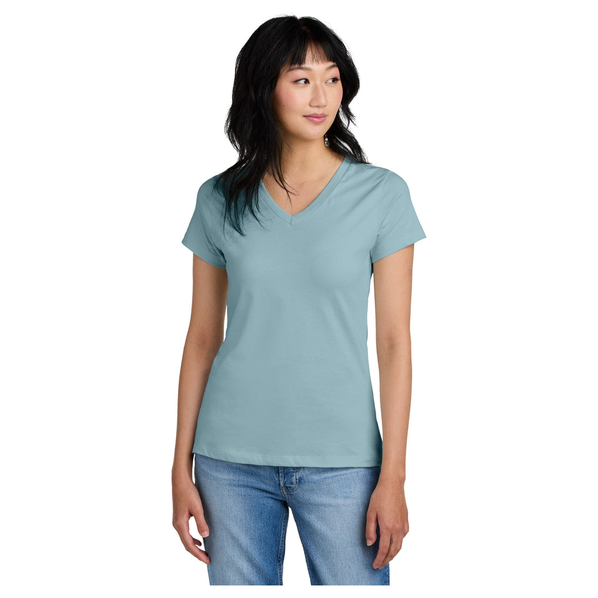 Ladies Perfect Weight V-Neck Tee Women's District Blue Fog