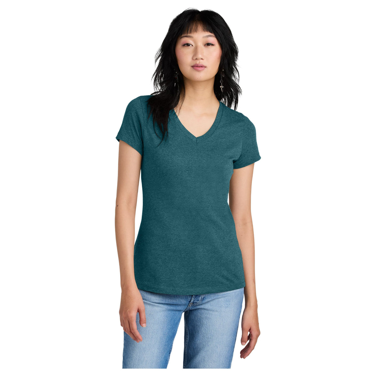 Ladies Perfect Weight V-Neck Tee Women's District Caribbean Blue Heather