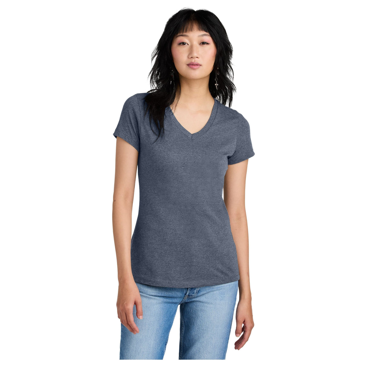 Ladies Perfect Weight V-Neck Tee Women's District Heathered Navy