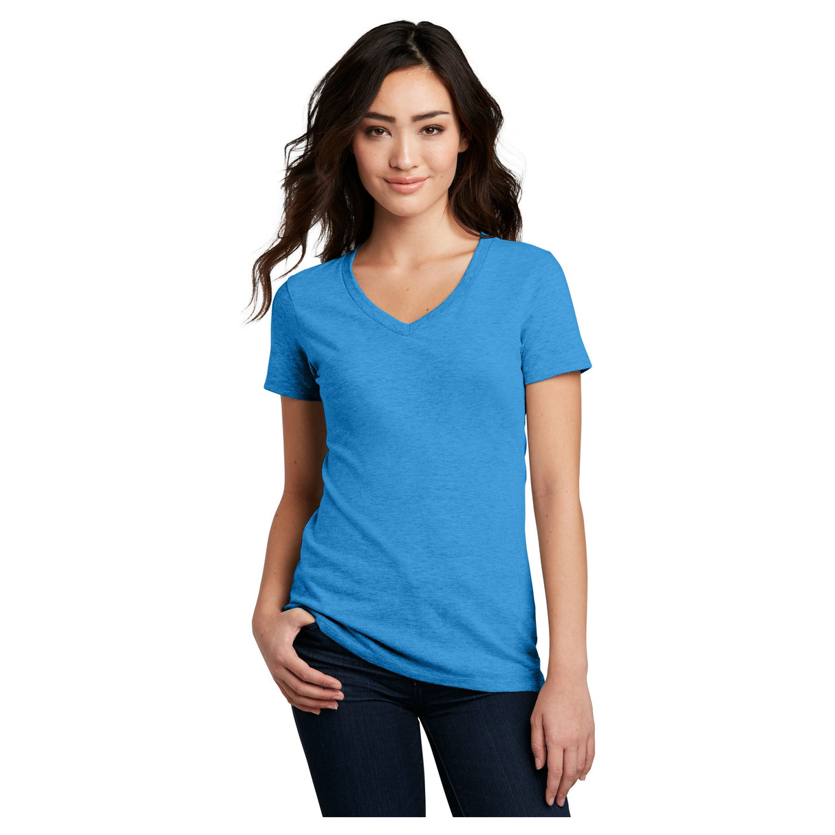 District® Women’s Perfect Blend® CVC V-Neck Tee DM1190L - Heathered Bright Turquoise Women's District Heathered Bright Turquoise X-Small