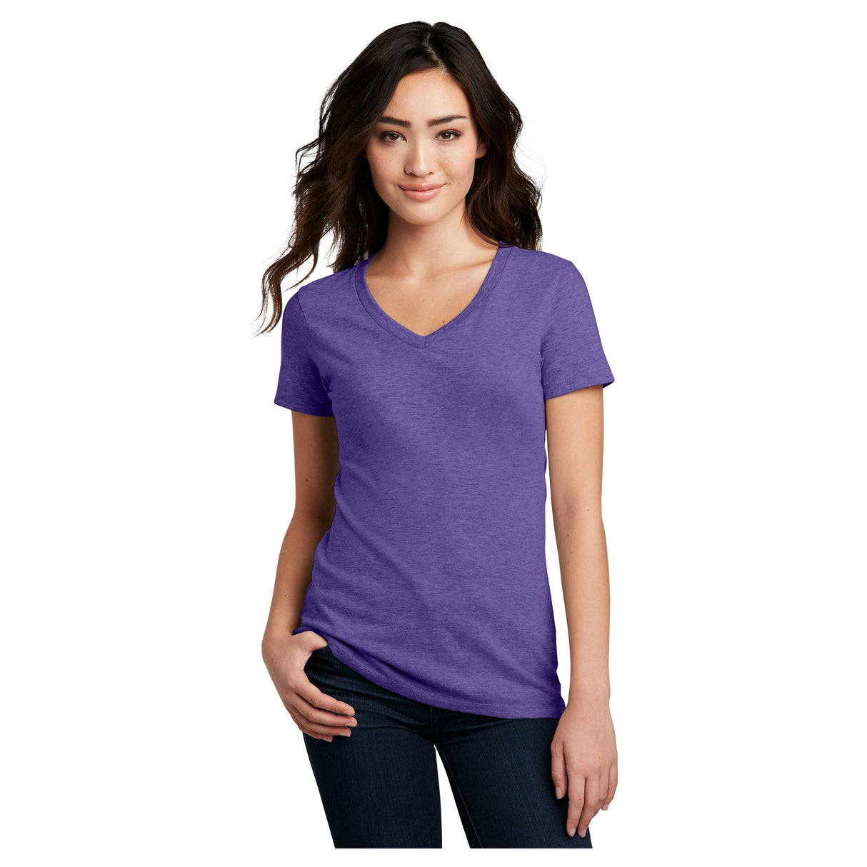 District® Women’s Perfect Blend® CVC V-Neck Tee DM1190L - Heathered Purple Women's District Heathered Purple X-Small