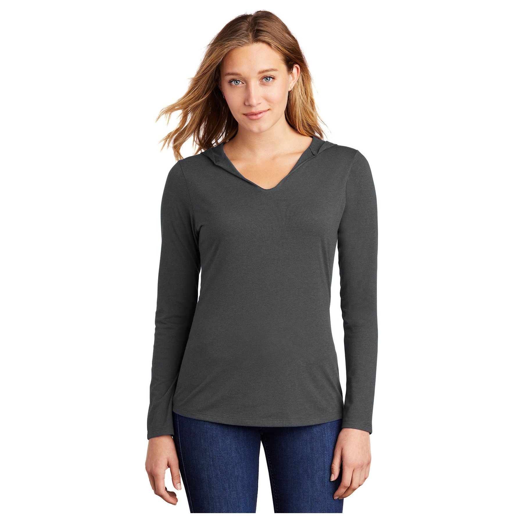 District ® Women’s Perfect Tri ® Long Sleeve Hoodie DM139L Women's District Charcoal XS