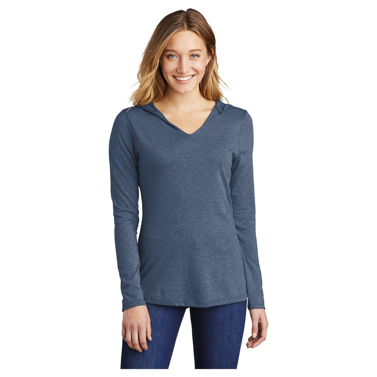 District ® Women’s Perfect Tri ® Long Sleeve Hoodie DM139L Women's District Navy Frost XS