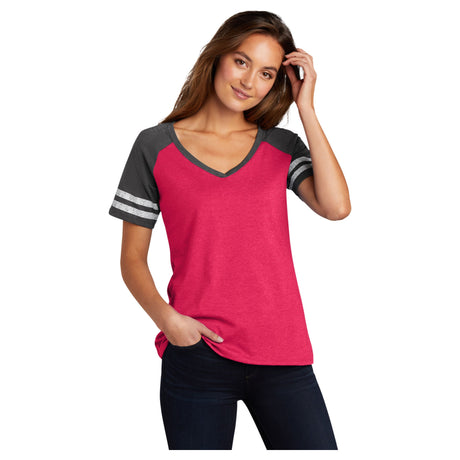 District® Women’s Game V-Neck Tee DM476 Women's District Heathered Red / Heathered Charcoal XS