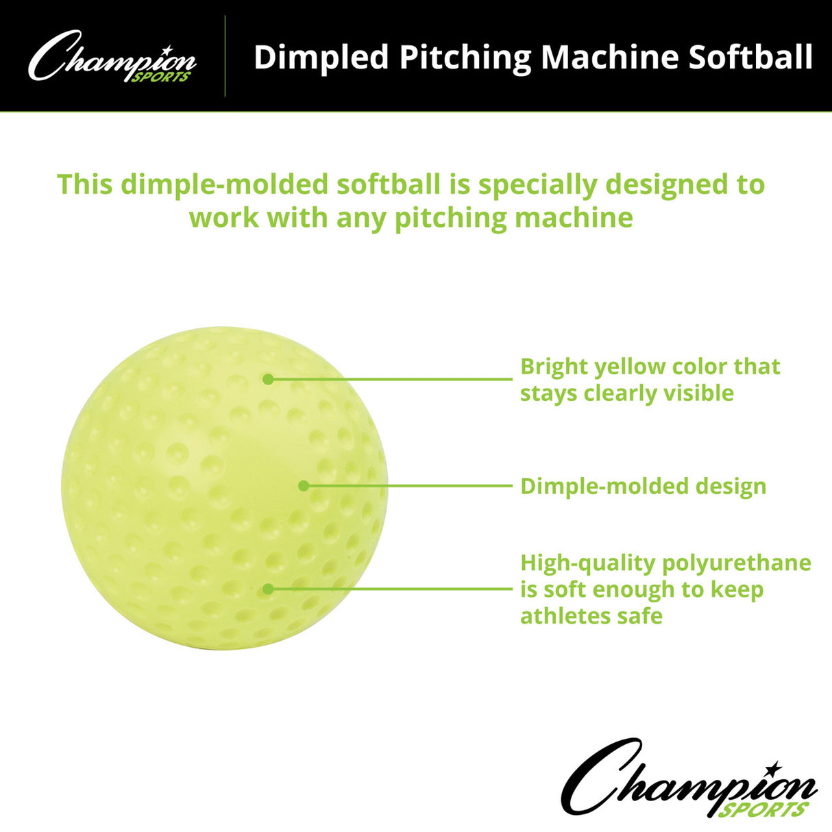Champion Sports DIMPLED PITCHING MACHINE SOFTBALLS 12"D, YELLOW