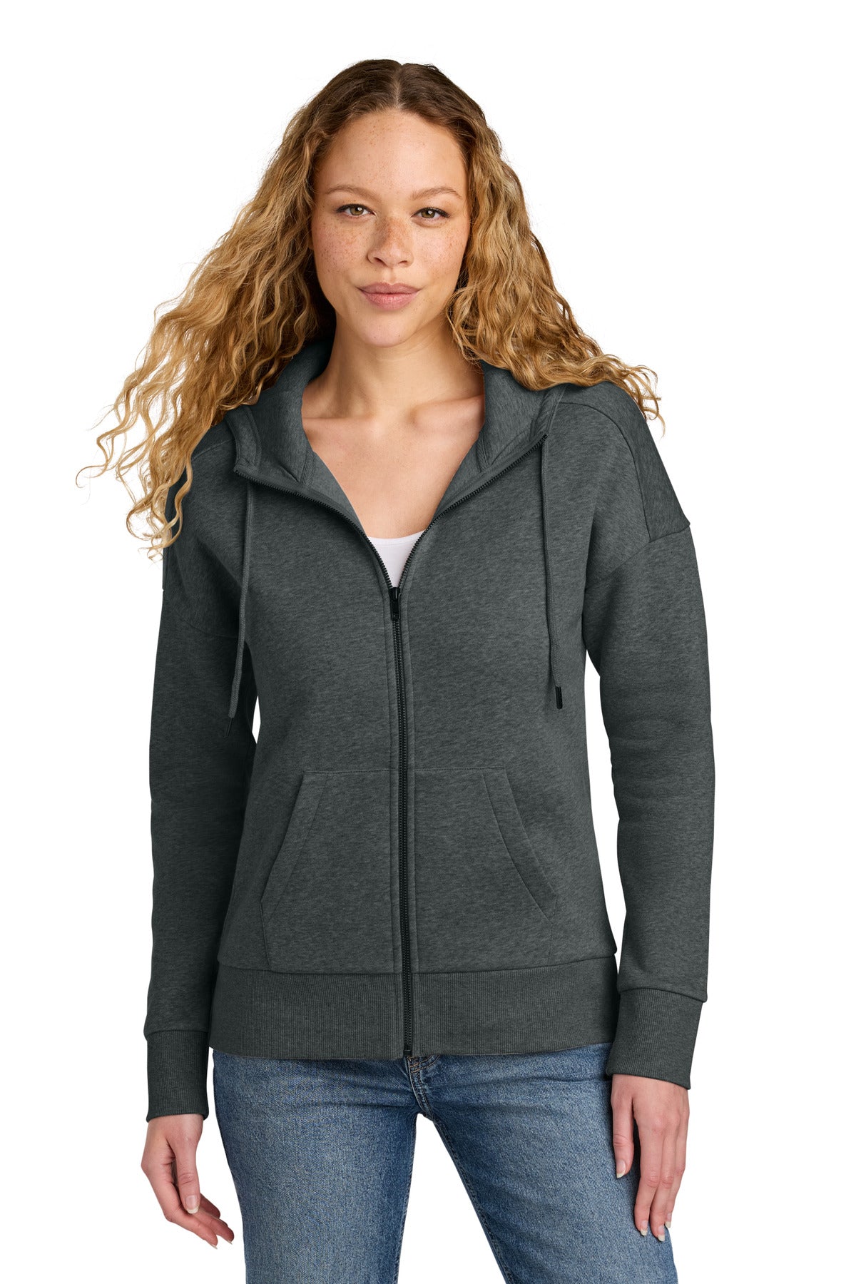 District  ®  Women's Perfect Weight  ®  Fleece Drop Shoulder Full-Zip Hoodie DT1104 - District DT1104