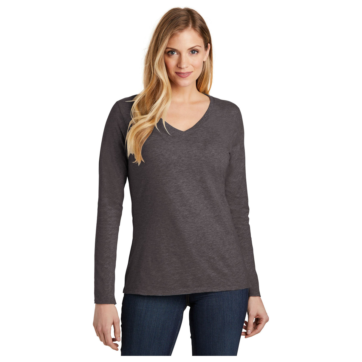District ® Women’s Very Important Tee ® Long Sleeve V-Neck DT6201 Women's District Heathered Charcoal XS