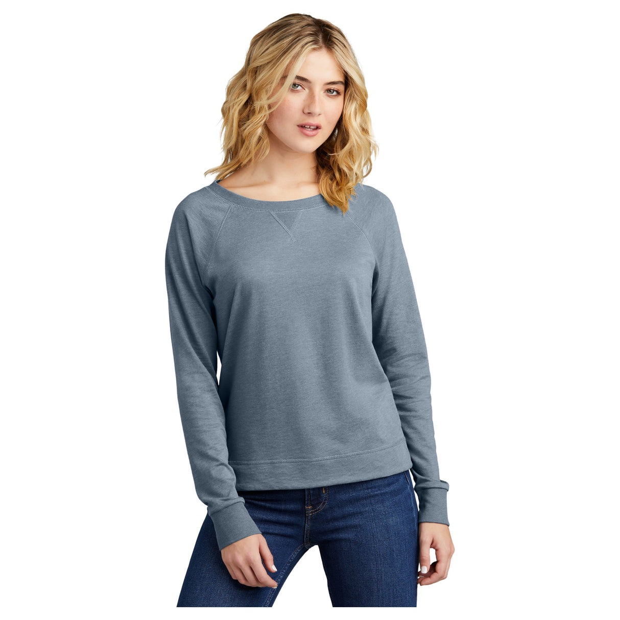 District® Women’s Featherweight French Terry™ Long Sleeve Crewneck DT672 Sweatshirts/Fleece District Flint Blue Heather XS